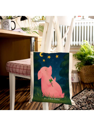 Mr. & Mrs. Panda Stofftasche Schwein Glück Design ohne Spruch in Weiß