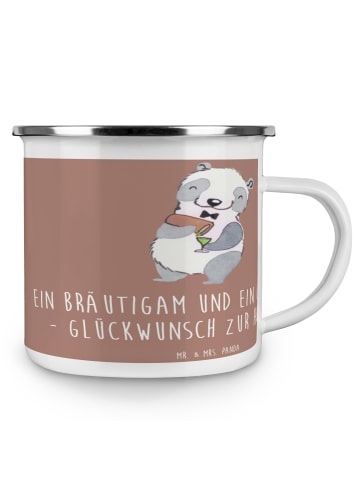 Mr. & Mrs. Panda Trinkbecher Bräutigam Gentleman mit Spruch in Braun Pastell