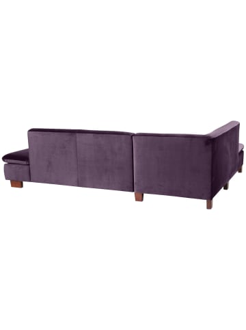 58 aufm Kessel ECKSOFA mit Ottomane links Kaye Bezug Samtvelours Buche nussbaum dunkel / purple
