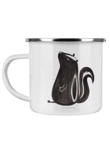 Mr. & Mrs. Panda Camping Emaille Tasse Stinktier Sitzen ohne Spruch in Weiß