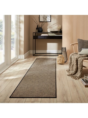 KADIMA DESIGN Geometrischer Jute-Teppich mit Naturkautschuk, hochdicht in Braun-Schwarz