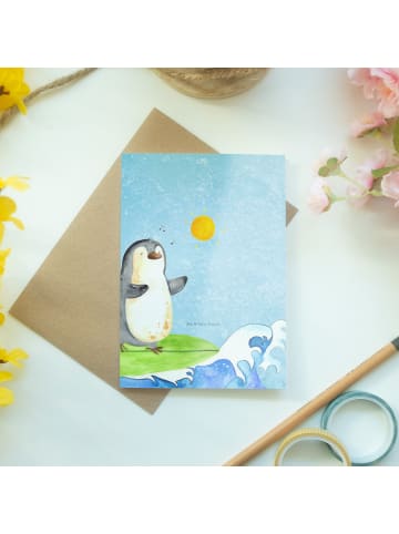 Mr. & Mrs. Panda babykarte Pinguin Surfer ohne Spruch in Eisblau