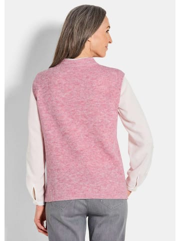 GOLDNER Kurzgröße:  Edler Rippstrick Pullunder, Stehkragen in rosé