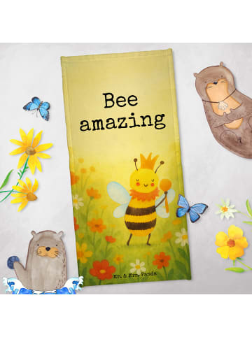 Mr. & Mrs. Panda Handtuch Biene König Design mit Spruch in Weiß