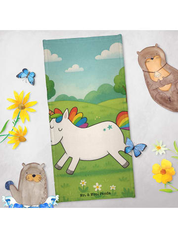Mr. & Mrs. Panda Badehandtuch Einhorn Happy Design ohne Spruch in Weiß