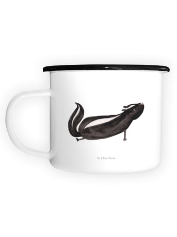 Mr. & Mrs. Panda XL Emaille Tasse Stinktier Yoga ohne Spruch in Weiß