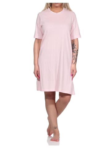 NORMANN kurzarm Nachthemd Streifen Spitzenbesatz - 73223 in rosa