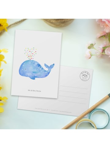 Mr. & Mrs. Panda Postkarte Wal Konfetti ohne Spruch in Weiß
