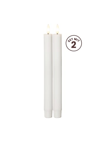 STAR Trading LED Stabkerze Flamme Stripe 2er-Set aus Wachs, weiß in Weiß