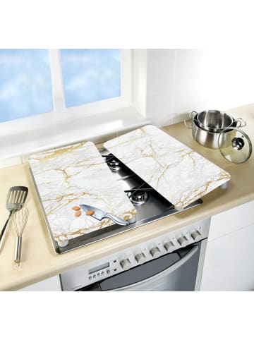 Wenko Herdabdeckplatten Universal Mod. Marmor Gold 2er Set, Herdabdeckplatten Universal Marmor Gold 2er Set in Weiß