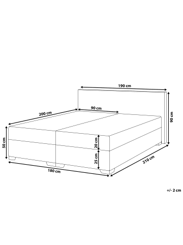 Beliani Doppelbett PRESIDENT in Weiß/Silber - (W) 190 x (H) 90 x (L) 210 cm