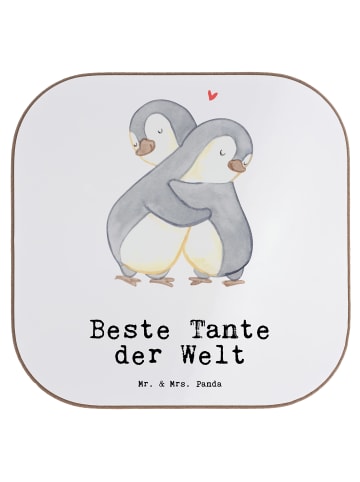 Mr. & Mrs. Panda Bierdeckel Pinguin Beste Tante der Welt mit Spruch in Weiß