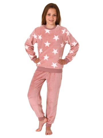 NORMANN langarm Schlafanzug Bündchen Sterne Coralfleece - 76983 in rosa