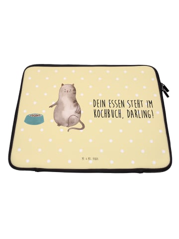 Mr. & Mrs. Panda Computertasche Katze Fressen mit Spruch in Gelb Pastell