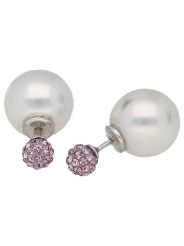 Smart Jewel Ohrstecker Mit Muschelkern Perlen Und Kristallsteine in Pink-Weiss