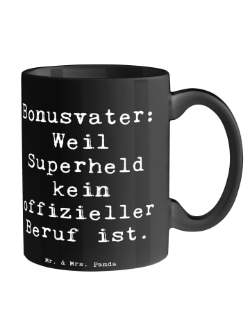 Mr. & Mrs. Panda Pott Spruch Bonusvater Superheld mit Spruch in Schwarz