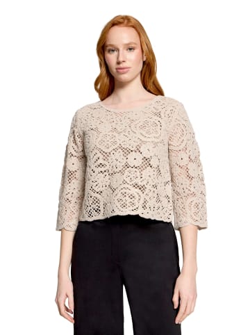Betty Barclay Lochstrick-Pullover mit U-Boot-Ausschnitt in Grau Beige
