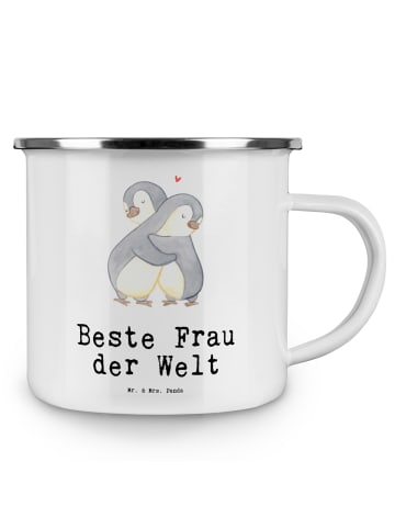 Mr. & Mrs. Panda Camping Emaille Tasse Pinguin Beste Frau der We... in Weiß