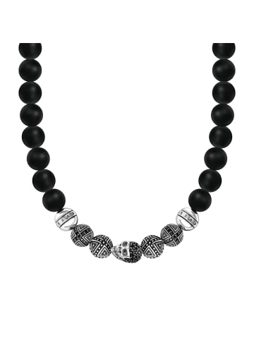 Thomas Sabo Kette Obsidian Mit Totenkopf Und Kreuzen in silber, schwarz