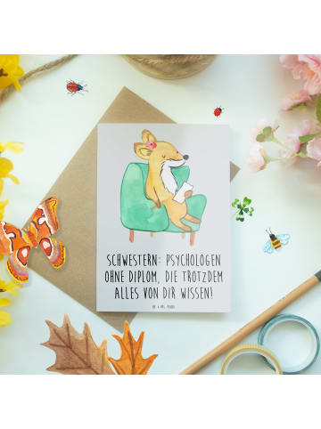 Mr. & Mrs. Panda babykarte Schwestern Psychologen mit Spruch in Grau Pastell