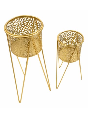 Mauro Ferretti Set mit 2 goldenen Metall-Pflanztöpfen 21x20x46-18x18x32 cm