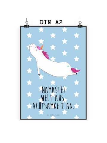 Mr. & Mrs. Panda Bild Einhorn Yoga mit Spruch in Blau Pastell
