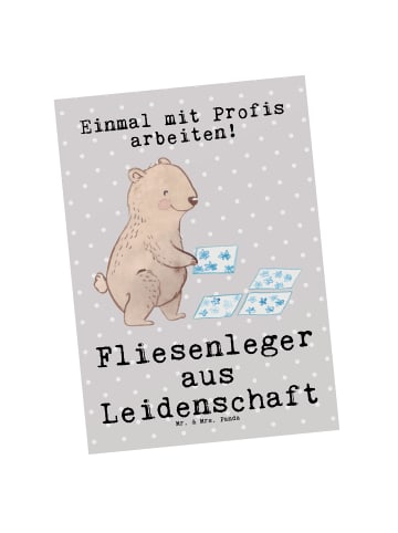 Mr. & Mrs. Panda Postkarte Fliesenleger Leidenschaft mit Spruch in Grau Pastell