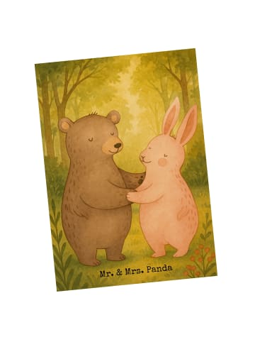 Mr. & Mrs. Panda Postkarte Bär und Hase Umarmen Design ohne Spruch in Weiß