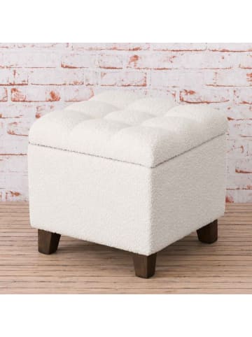 AltoBelli Hocker BIANCO mit Stauraum Bouclé Creme Weiß 38x35 cm
