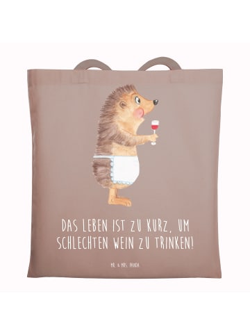 Mr. & Mrs. Panda Tragetasche Igel Wein mit Spruch in Braun Pastell