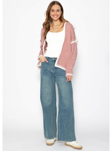 SASSYCLASSY Strickjacke mit kontrastierenden Blenden in Altrosa