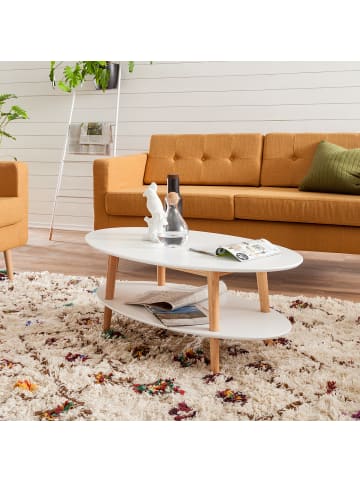 home24 home24 Couchtisch (1er Set) - Weiß - MDF & Massivholz Eiche - 110.0 x 42.0 x 60.0 cm in Weiß