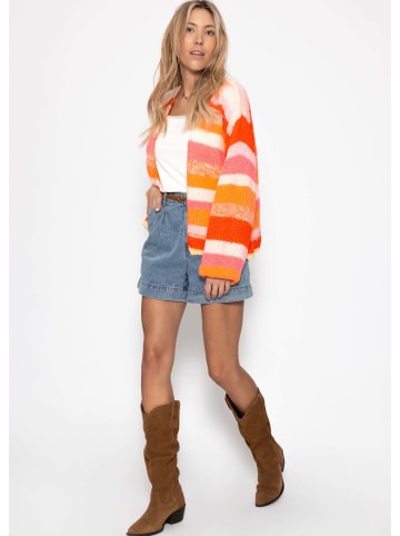 SASSYCLASSY Offener Cardigan mit mehrfarbigen Streifen in Orange