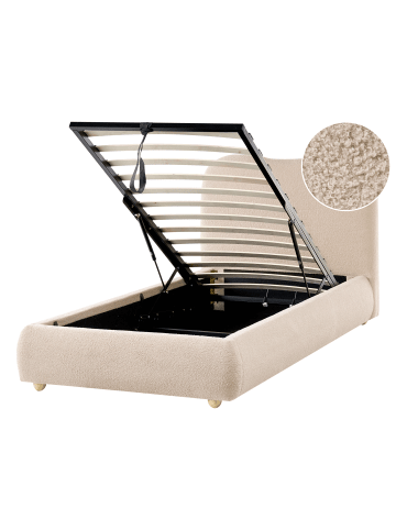 Beliani Einzelbett BLAGNAC in Beige/Braun - (W) 110 x (H) 98 x (L) 227 cm