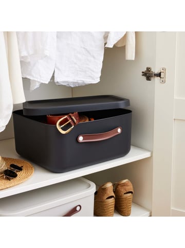 Rotho 2er-Set Kiste mit Deckel Maloja 12l in Holzkohle schwarz ged.