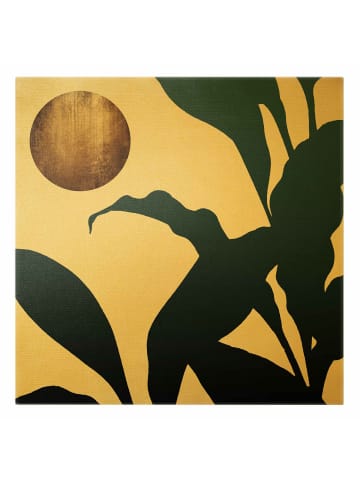 WALLART Leinwandbild Gold - Goldener Mond im Dschungel in Petrol