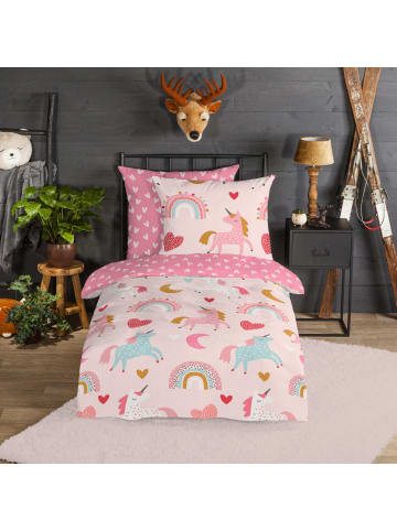 Good Morning Flanell Kinder-Wendebettwäsche in rosa