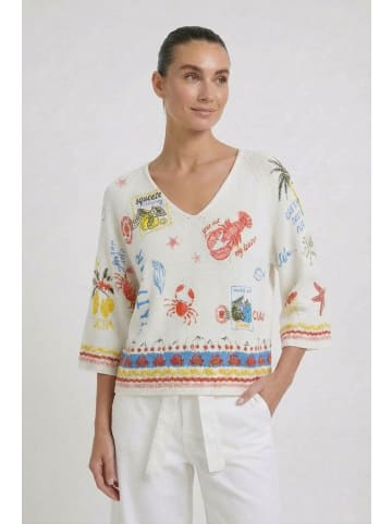 Oui Pullover in white red
