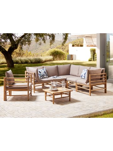 Beliani 7-tlg Sitzgruppe CERRETO in Beige/Heller Holzfarbton