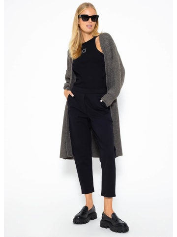 SASSYCLASSY Lang Cardigan mit Taschen in Dunkelgrau