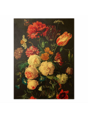 WALLART Leinwandbild Gold - Jan Davidsz de Heem - Blumen in Glasvase in Bunt