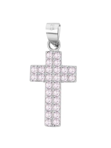 Adeliás Damen Anhänger Kreuz aus 925 Silber mit Zirkonia in rosa