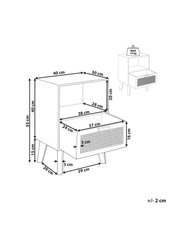 Beliani Nachttisch SENEY in Braun - (W) 40 x (H) 55 x (L) 30 cm