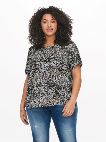 ONLY Carmakoma Kurzarm Design Bluse Plus Size Curvy Shirt CARVICA Übergröße in Weiß-Blau