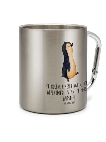 Mr. & Mrs. Panda Edelstahlbecher Pinguin marschieren mit Spruch in Silber