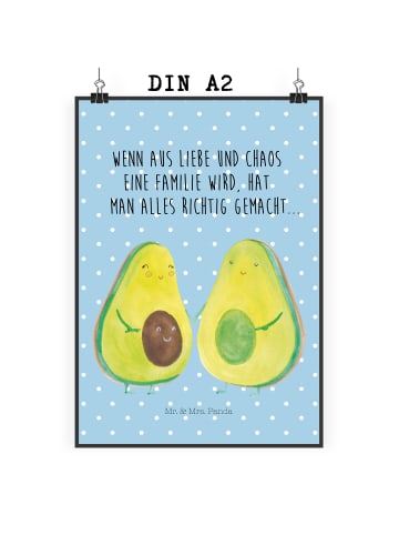 Mr. & Mrs. Panda Bild Avocado Pärchen mit Spruch in Blau Pastell