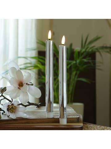 MARELIDA 2er Set LED Stabkerzen mit Lack Tafelkerzen Spitzkerzen H: 25cm in silber