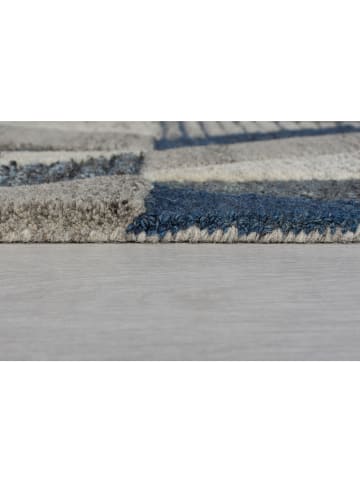 KADIMA DESIGN Wollteppich Zickzack Muster, Geometrisch, Wohnzimmer schmutzabweisend in Blau