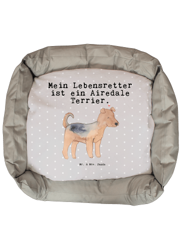 Mr. & Mrs. Panda Hundebett Airedale Terrier Lebensretter mit Spruch in Grau Pastell