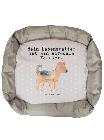 Mr. & Mrs. Panda Hundesofa Airedale Terrier Lebensretter mit Spruch in Grau Pastell